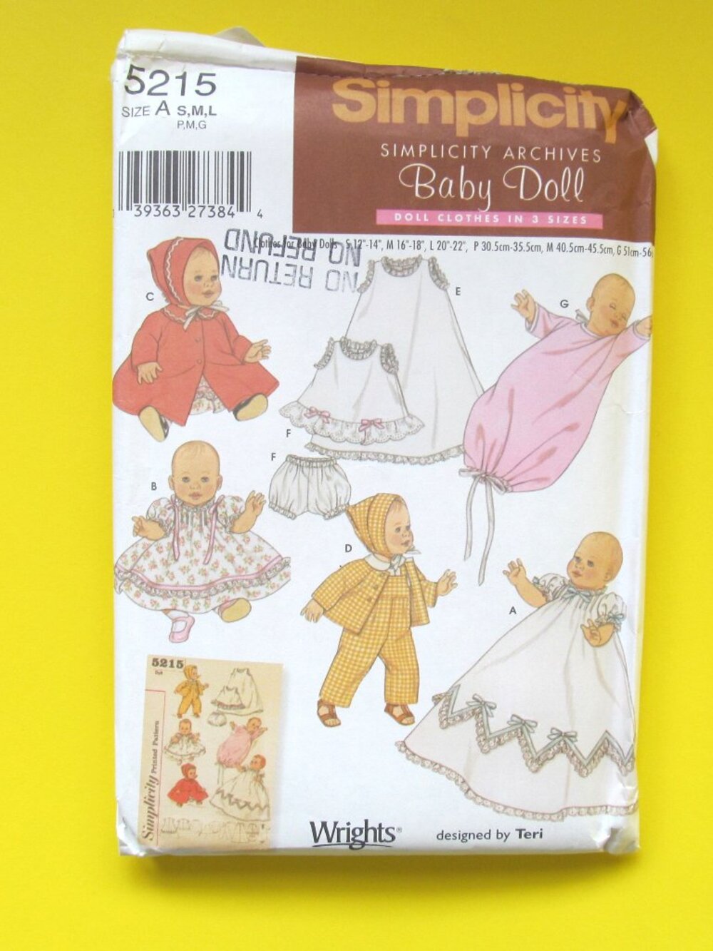 2/$20 Vintage Simplicity Dolls sewing pattern